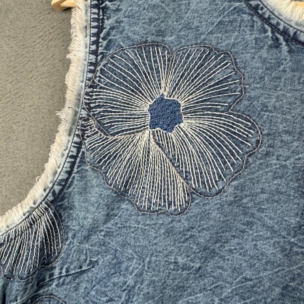 Conditions Apply Adesina Tunic Dress Small Blue Acid Wash Floral Embroidered NWT